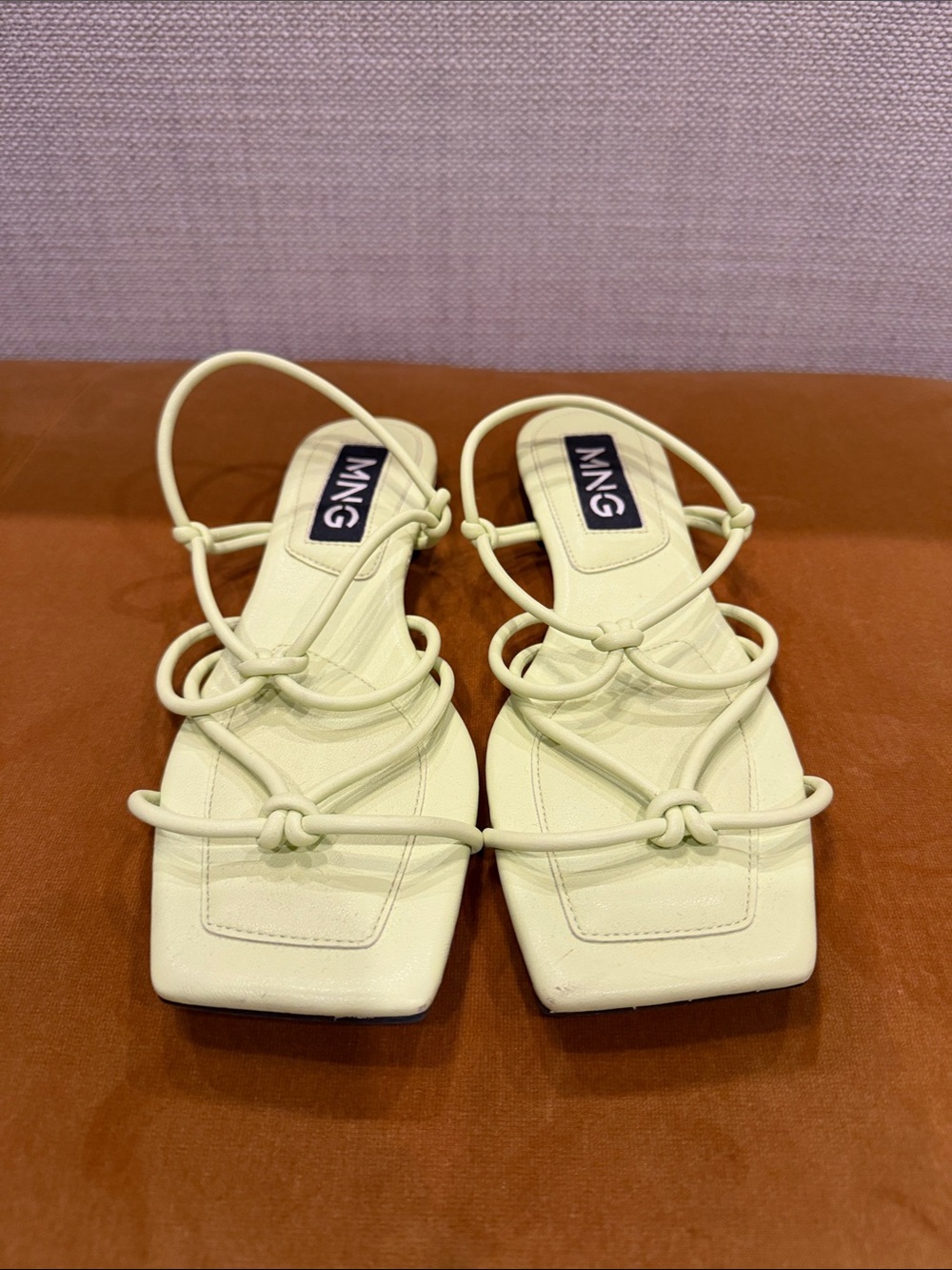 Mango Lime Yellow Knotted Strappy Square-Toe Sandals